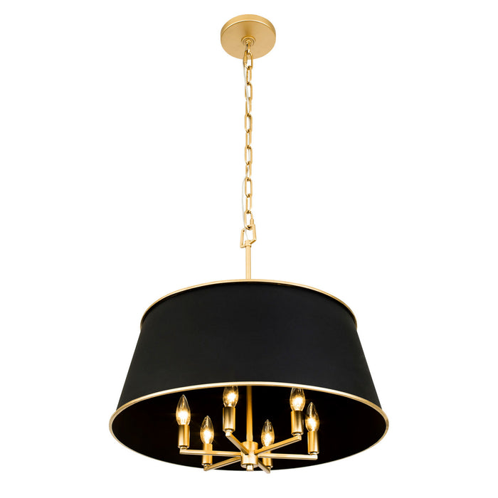 Varaluz 364P06MBFG Six Light Pendant, Matte Black/French Gold