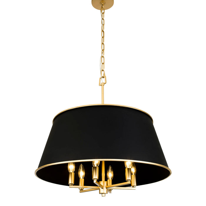 Varaluz 364P06MBFG Six Light Pendant, Matte Black/French Gold