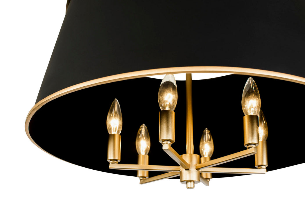 Varaluz 364P06MBFG Six Light Pendant, Matte Black/French Gold