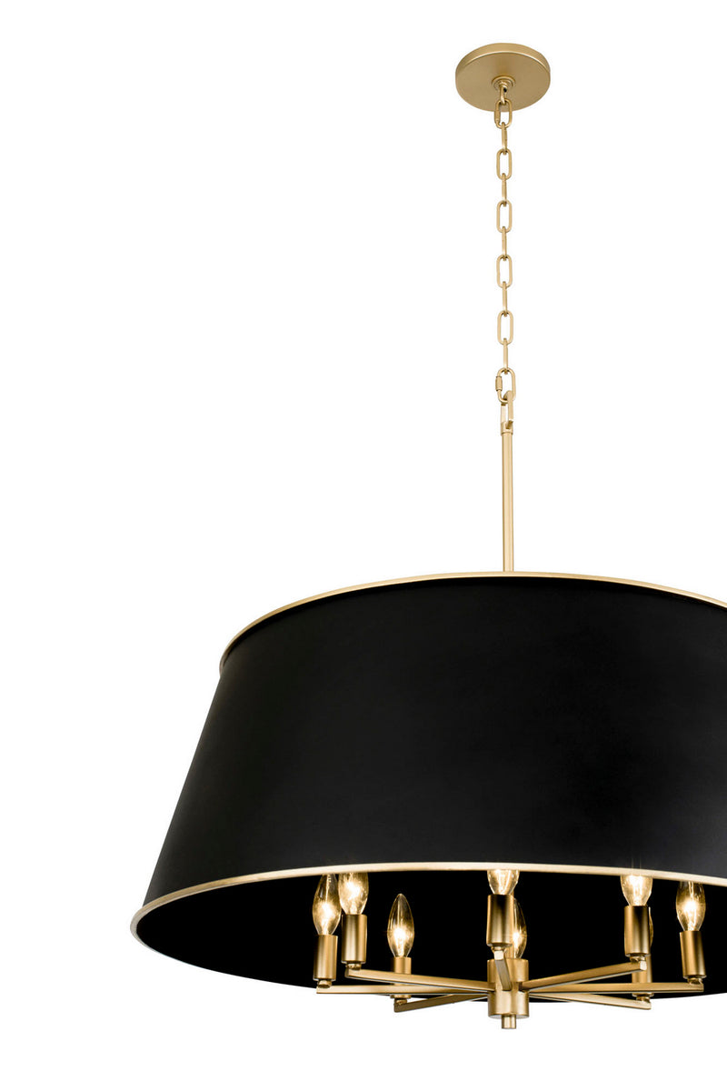 Varaluz 364P08MBFG Eight Light Pendant, Matte Black/French Gold