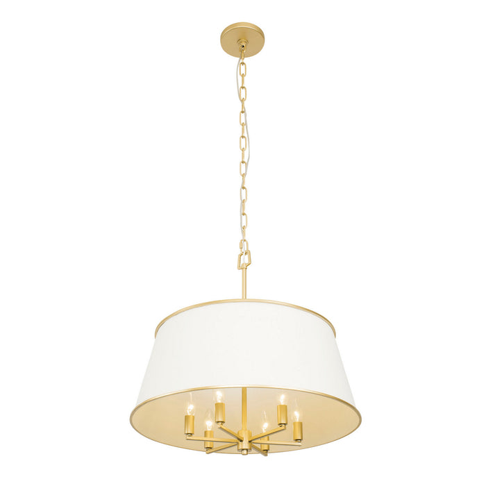 Varaluz 364P06MWFG Six Light Pendant, Matte White/French Gold