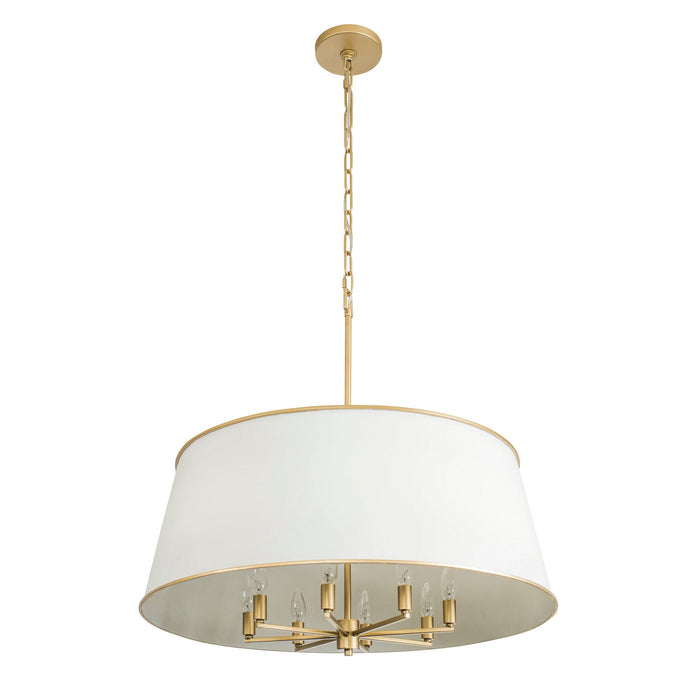 Varaluz 364P08MWFG Eight Light Pendant, Matte White/French Gold