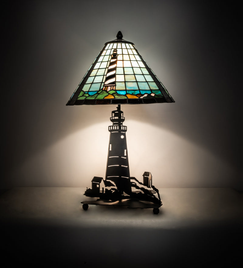 Meyda Tiffany 215491 Two Light Table Lamp, Black Metal