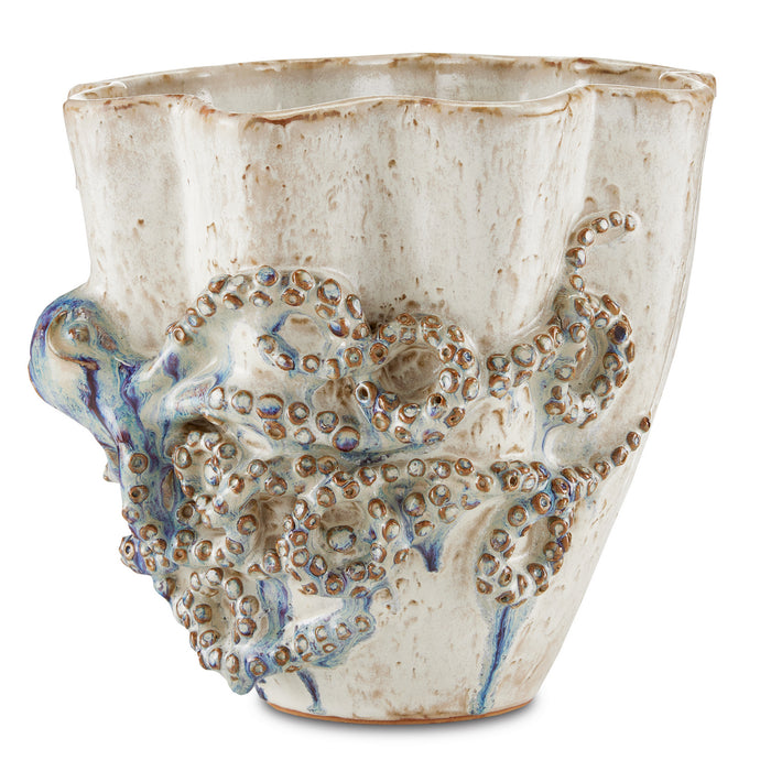 Currey and Company 1200-0542 Vase, Cream/Reactive Blue