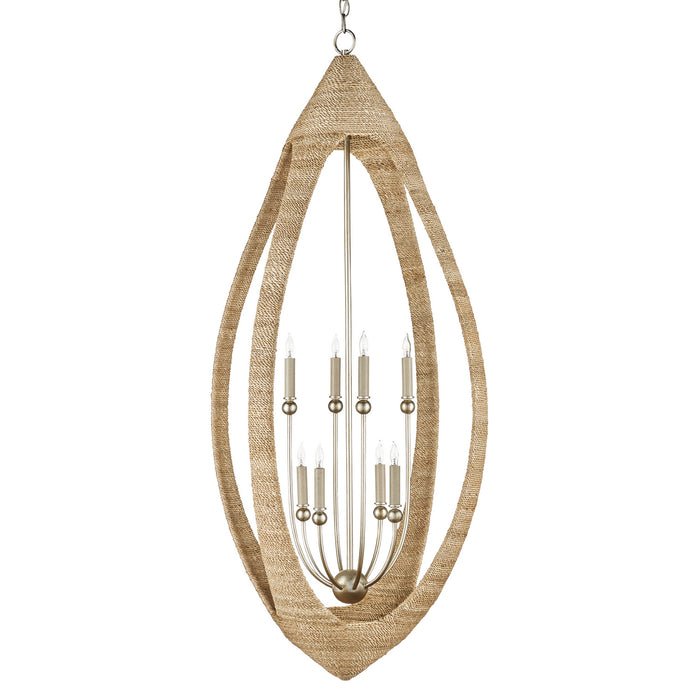 Currey and Company 9000-0836 Eight Light Chandelier, Contemporary Silver Leaf/Smokewood/Natural Rope