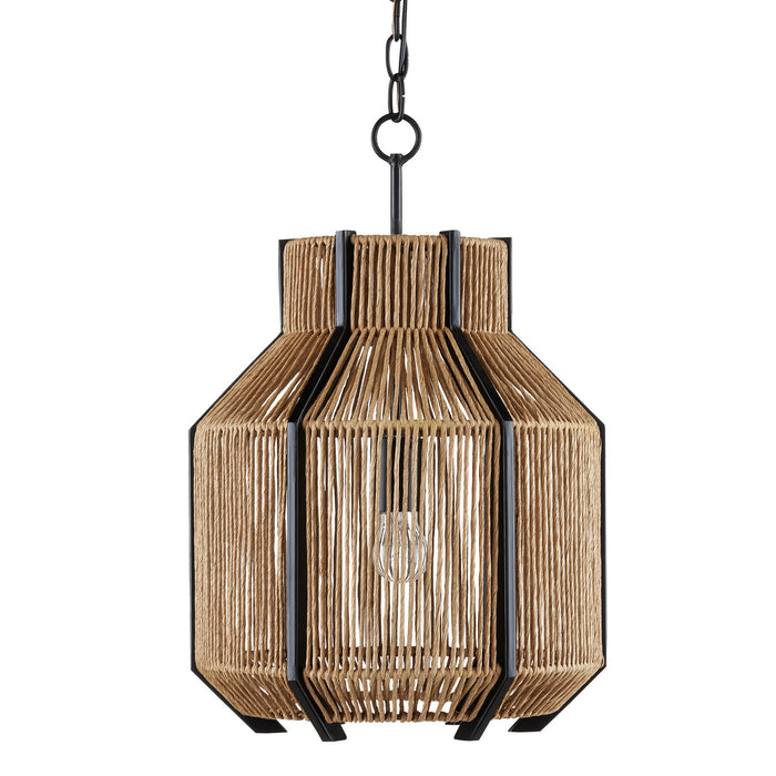Currey and Company 9000-0922 One Light Pendant, Satin Black/Natural
