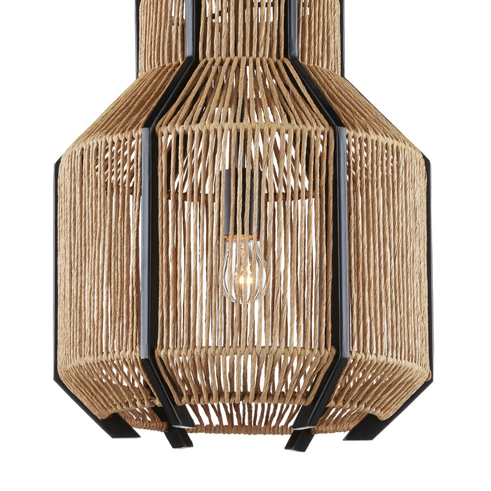 Currey and Company 9000-0922 One Light Pendant, Satin Black/Natural