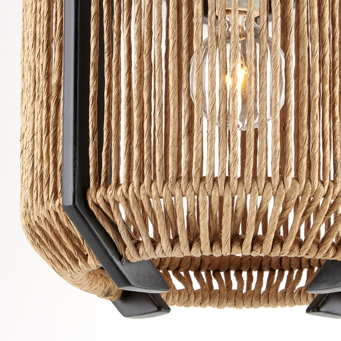 Currey and Company 9000-0922 One Light Pendant, Satin Black/Natural