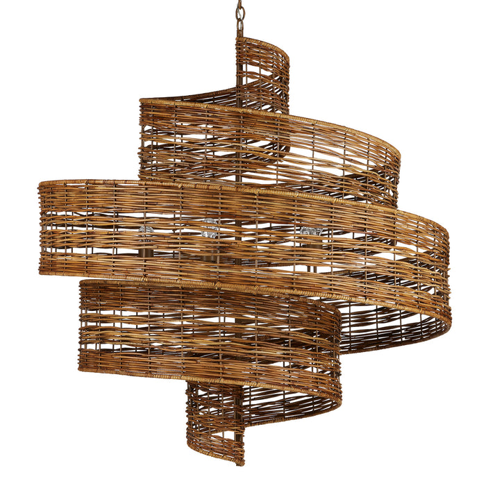 Currey and Company 9000-0925 Five Light Chandelier, Khaki/Natural Rattan