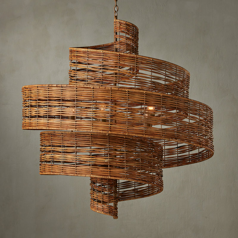 Currey and Company 9000-0925 Five Light Chandelier, Khaki/Natural Rattan