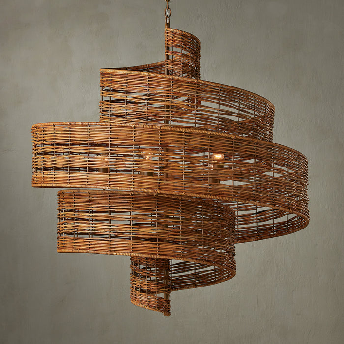 Currey and Company 9000-0925 Five Light Chandelier, Khaki/Natural Rattan