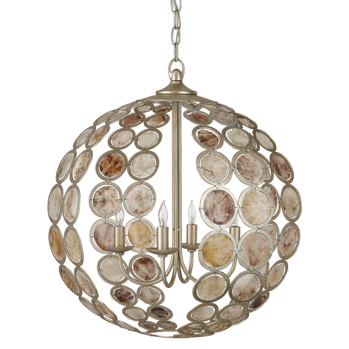 Currey and Company 9000-0935 Four Light Chandelier, Contemporary Silver Leaf/Natural