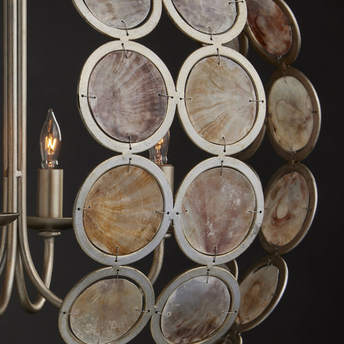 Currey and Company 9000-0935 Four Light Chandelier, Contemporary Silver Leaf/Natural