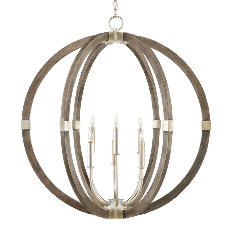 Currey and Company 9000-0941 Six Light Chandelier, Contemporary Silver Leaf/Chateau Gray