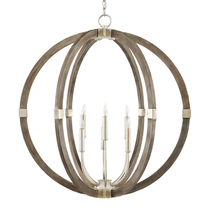 Currey and Company 9000-0941 Six Light Chandelier, Contemporary Silver Leaf/Chateau Gray