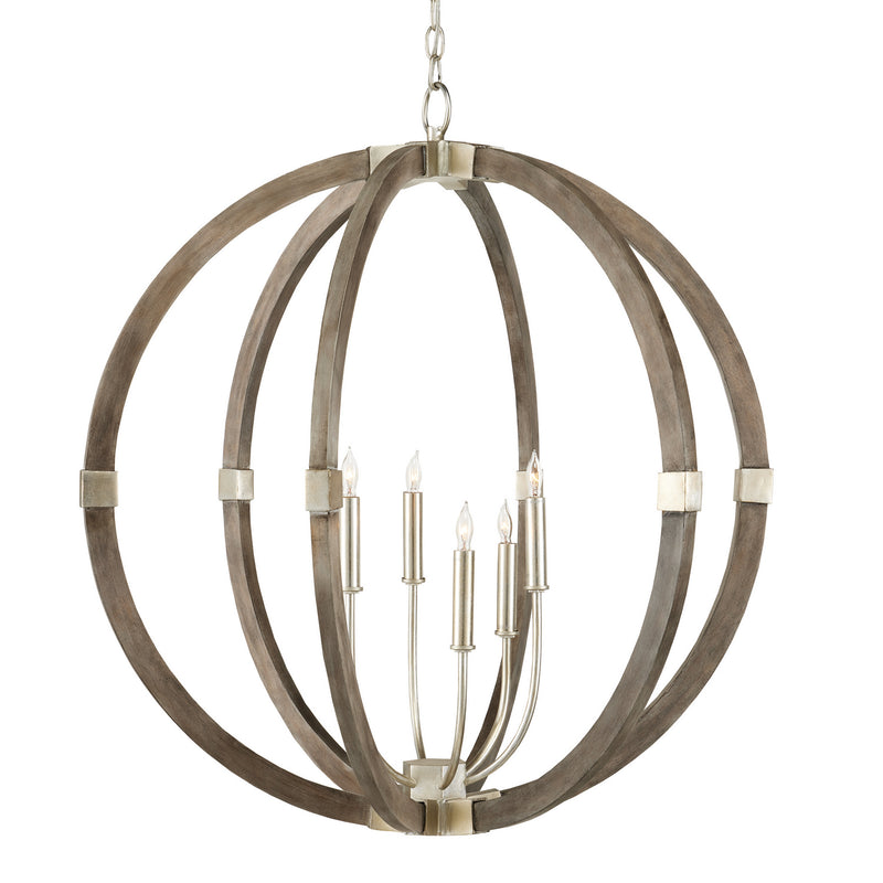 Currey and Company 9000-0941 Six Light Chandelier, Contemporary Silver Leaf/Chateau Gray
