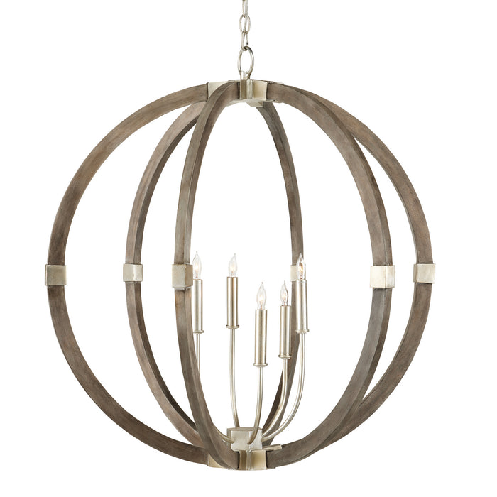 Currey and Company 9000-0941 Six Light Chandelier, Contemporary Silver Leaf/Chateau Gray