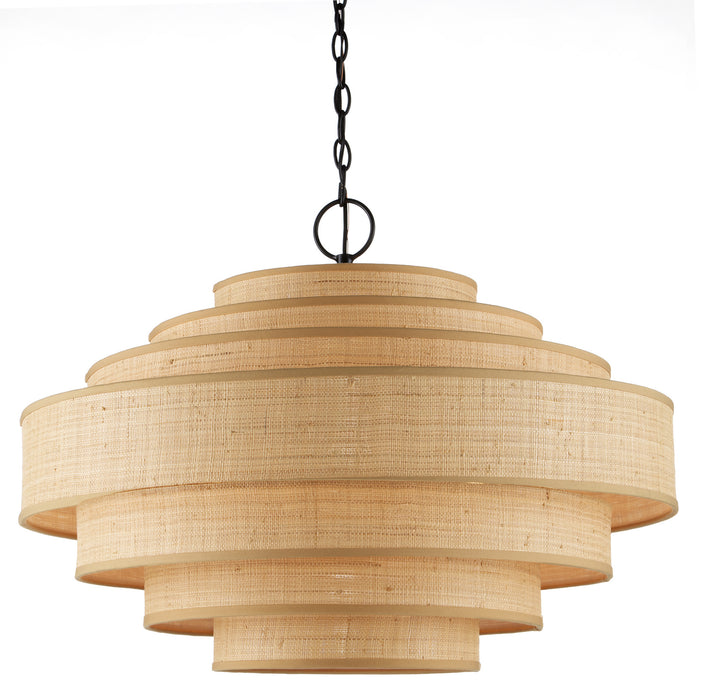 Currey and Company 9000-0946 Six Light Chandelier, Natural/Satin Black