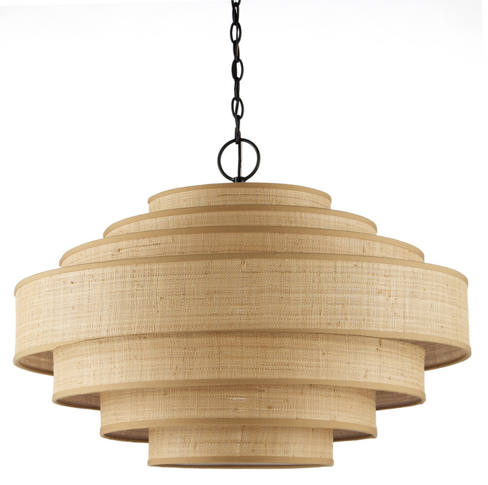 Currey and Company 9000-0946 Six Light Chandelier, Natural/Satin Black