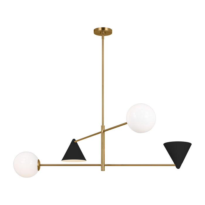 Visual Comfort Studio AEC1094MBKBBS Four Light Chandelier, Midnight Black and Burnished Brass