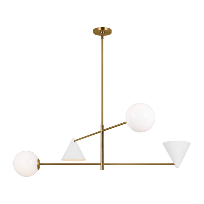 Visual Comfort Studio AEC1094MWTBBS Four Light Chandelier, Matte White and Burnished Brass
