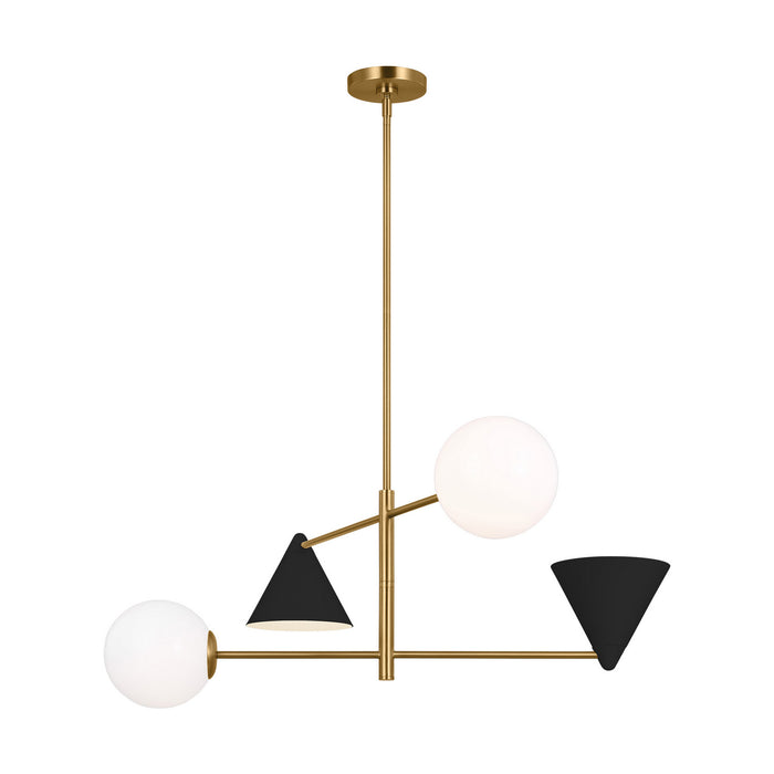 Visual Comfort Studio AEC1104MBKBBS Four Light Chandelier, Midnight Black and Burnished Brass