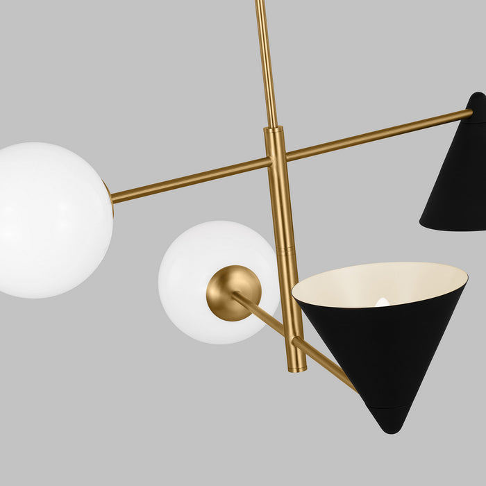Visual Comfort Studio AEC1104MBKBBS Four Light Chandelier, Midnight Black and Burnished Brass