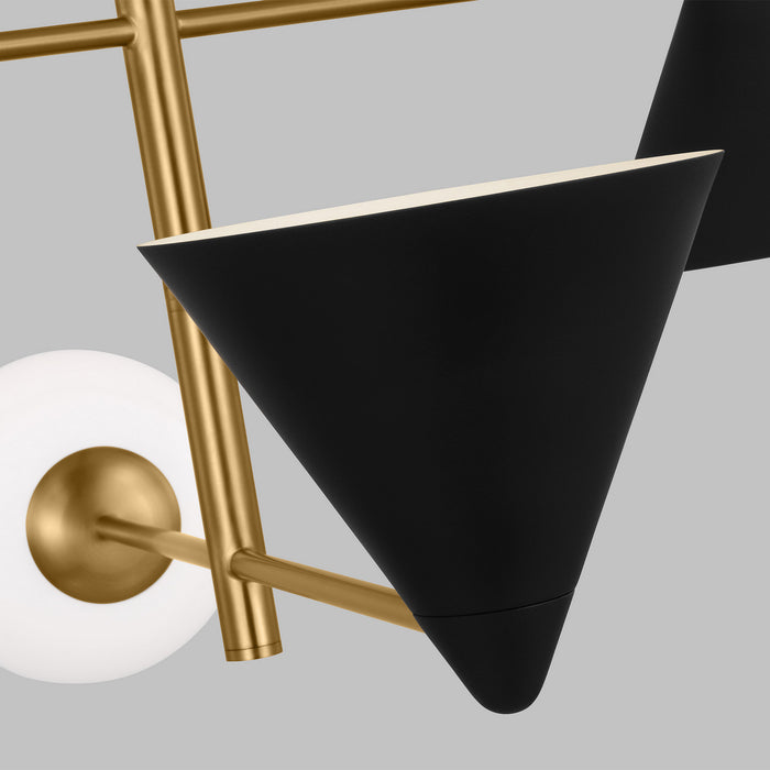 Visual Comfort Studio AEC1104MBKBBS Four Light Chandelier, Midnight Black and Burnished Brass