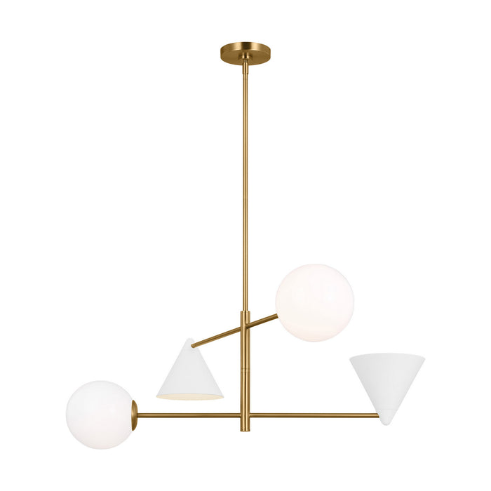 Visual Comfort Studio AEC1104MWTBBS Four Light Chandelier, Matte White and Burnished Brass