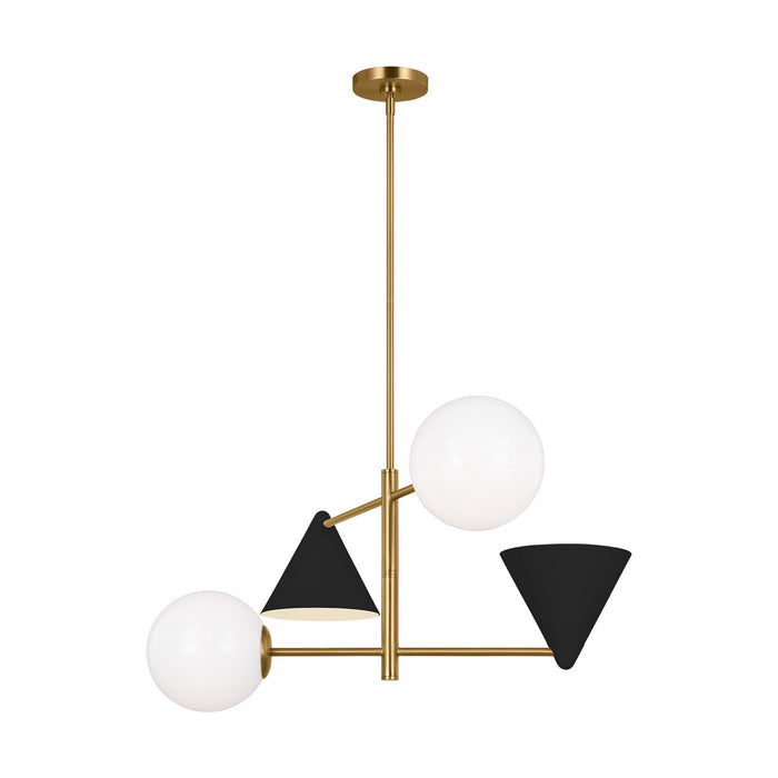 Visual Comfort Studio AEC1114MBKBBS Four Light Chandelier, Midnight Black and Burnished Brass