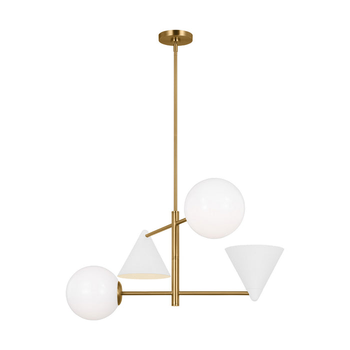 Visual Comfort Studio AEC1114MWTBBS Four Light Chandelier, Matte White and Burnished Brass