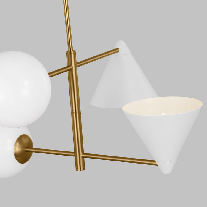 Visual Comfort Studio AEC1114MWTBBS Four Light Chandelier, Matte White and Burnished Brass