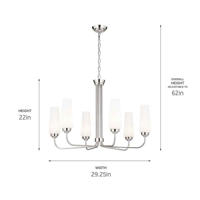 Kichler 52480PN Six Light Chandelier, Polished Nickel