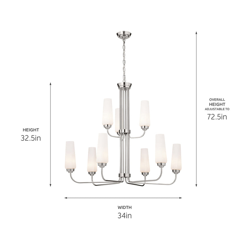 Kichler 52482PN Nine Light Chandelier, Polished Nickel (Open Box - Final Sale)