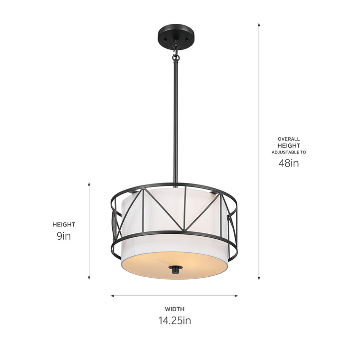 Kichler 52074BK Three Light Pendant/Semi Flush, Black