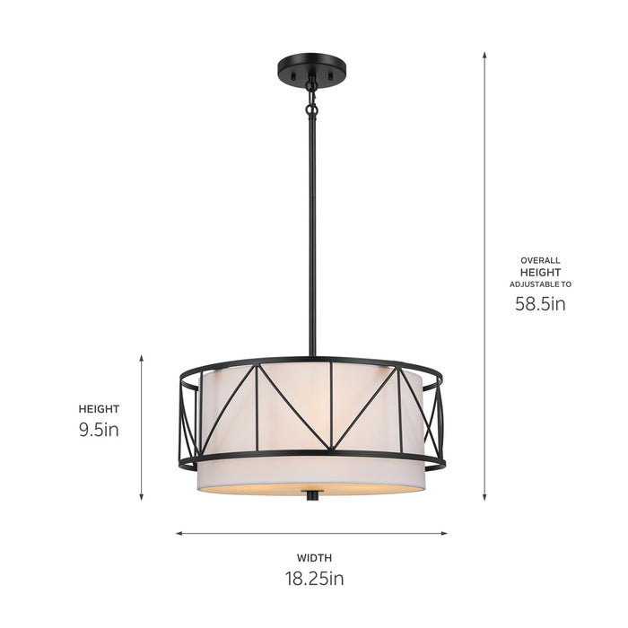 Kichler 52075BK Three Light Pendant/Semi Flush, Black