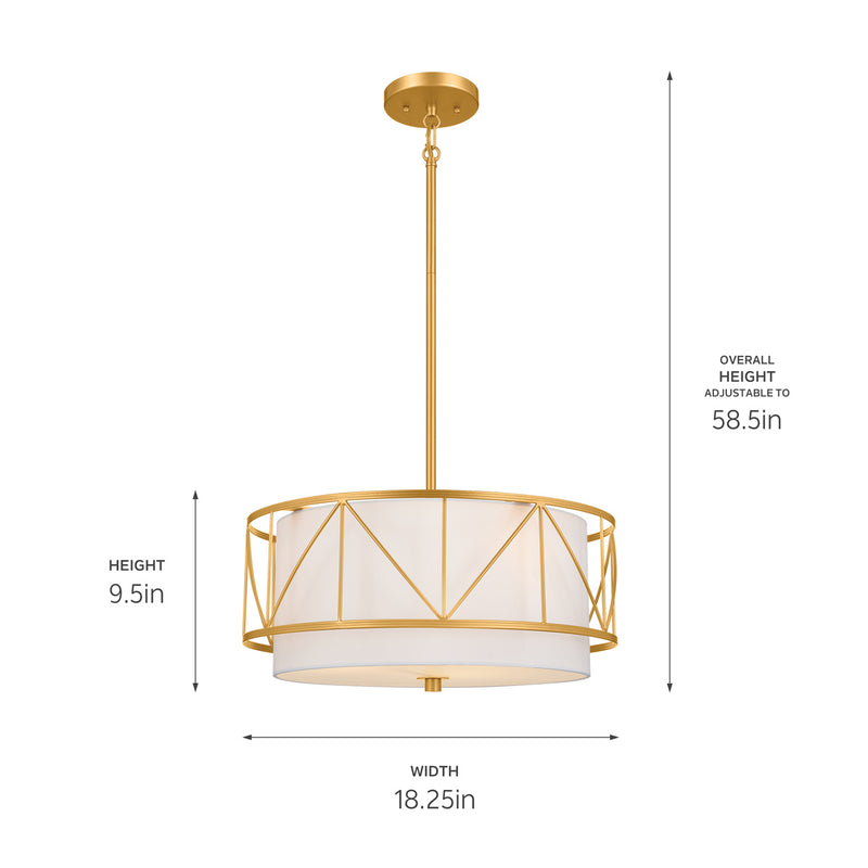 Kichler 52075CLG Three Light Pendant/Semi Flush, Classic Gold