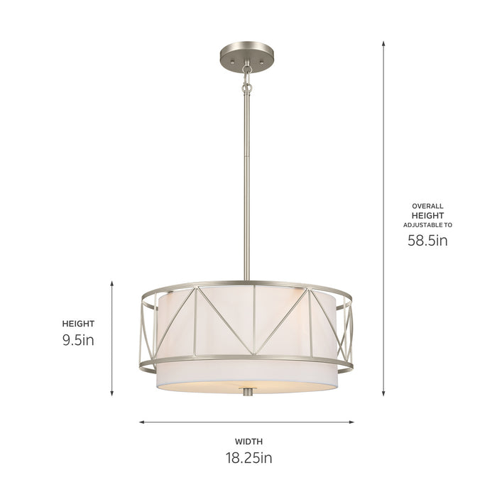 Kichler 52075SN Three Light Pendant/Semi Flush, Satin Nickel
