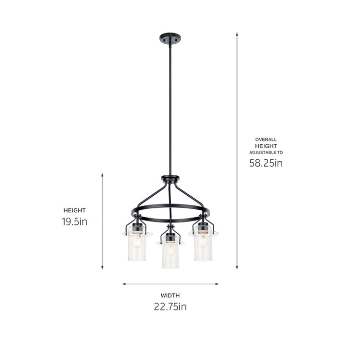Kichler 52377BK Three Light Chandelier, Black