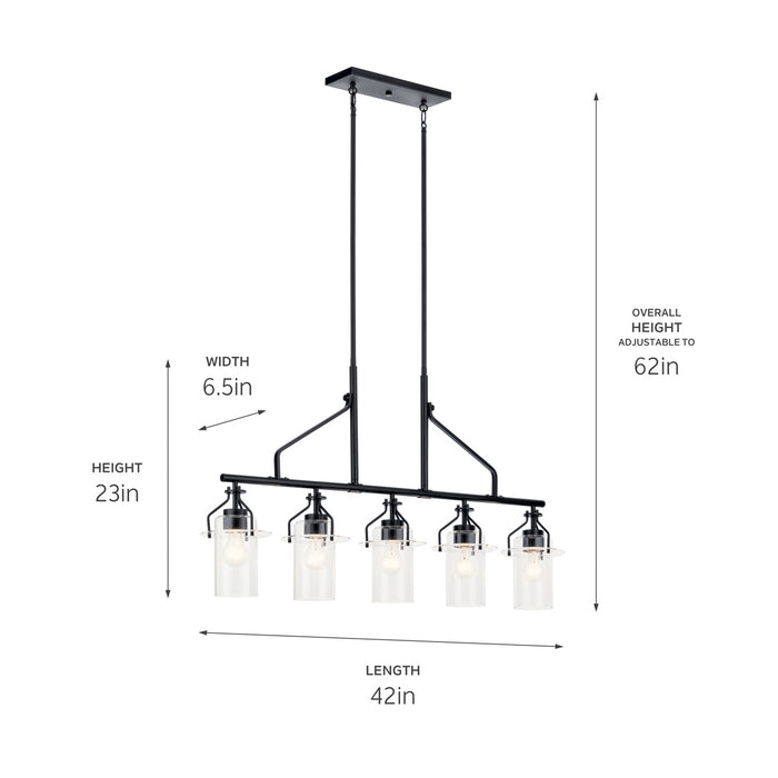 Kichler 52379BK Five Light Linear Chandelier, Black