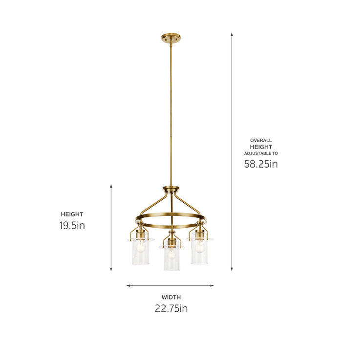 Kichler 52377NBR Three Light Chandelier, Brushed Brass