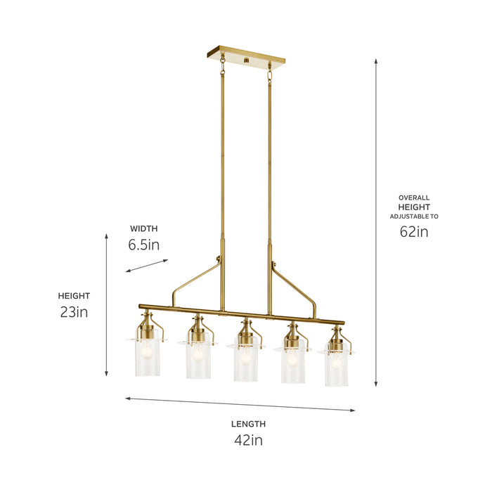 Kichler 52379NBR Five Light Linear Chandelier, Brushed Brass