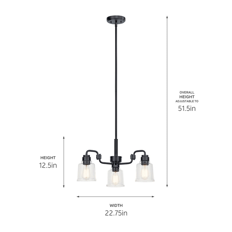 Kichler 52397BK Three Light Chandelier, Black