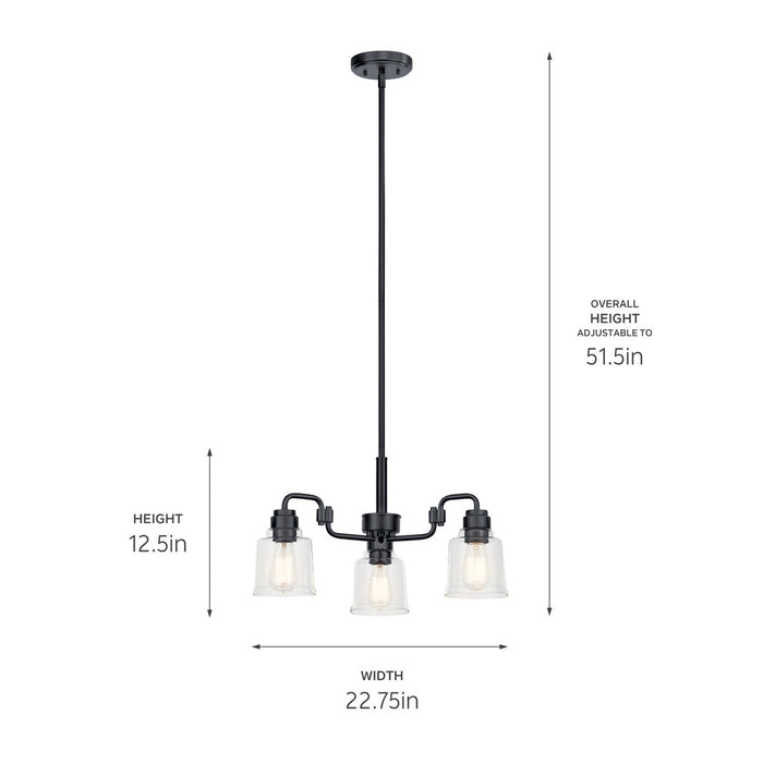 Kichler 52397BK Three Light Chandelier, Black