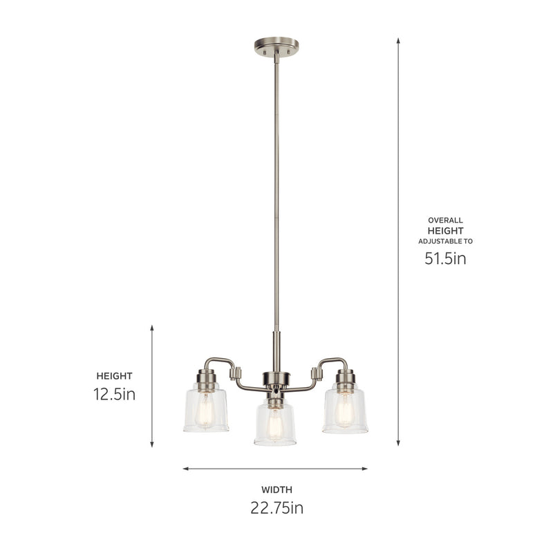 Kichler 52397NI Three Light Chandelier, Nickel Textured