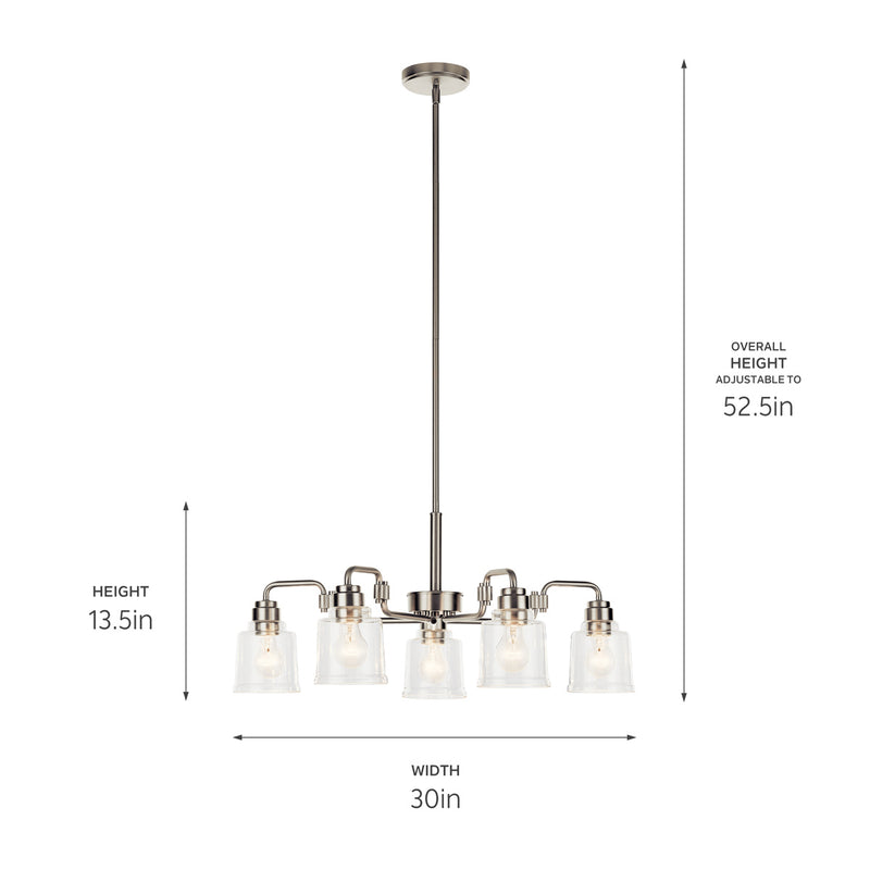 Kichler 52398NI Five Light Chandelier, Nickel Textured