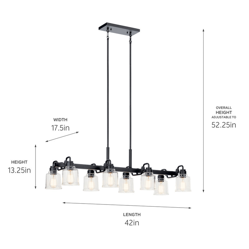 Kichler 52400BK Eight Light Linear Chandelier, Black