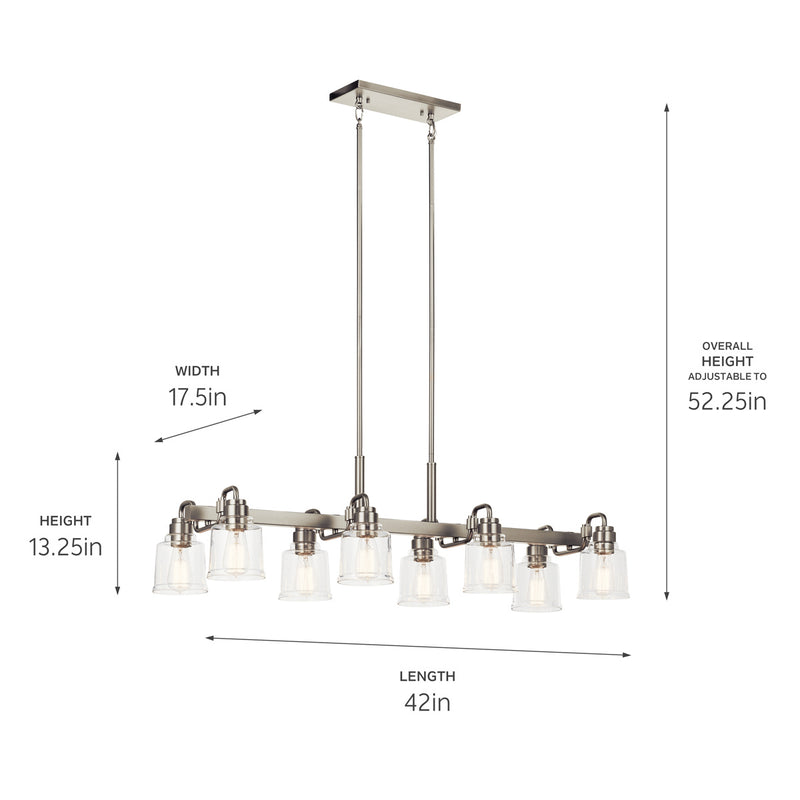 Kichler 52400NI Eight Light Linear Chandelier, Nickel Textured