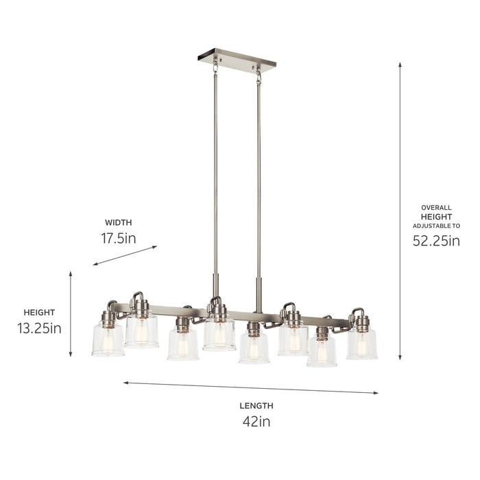 Kichler 52400NI Eight Light Linear Chandelier, Nickel Textured