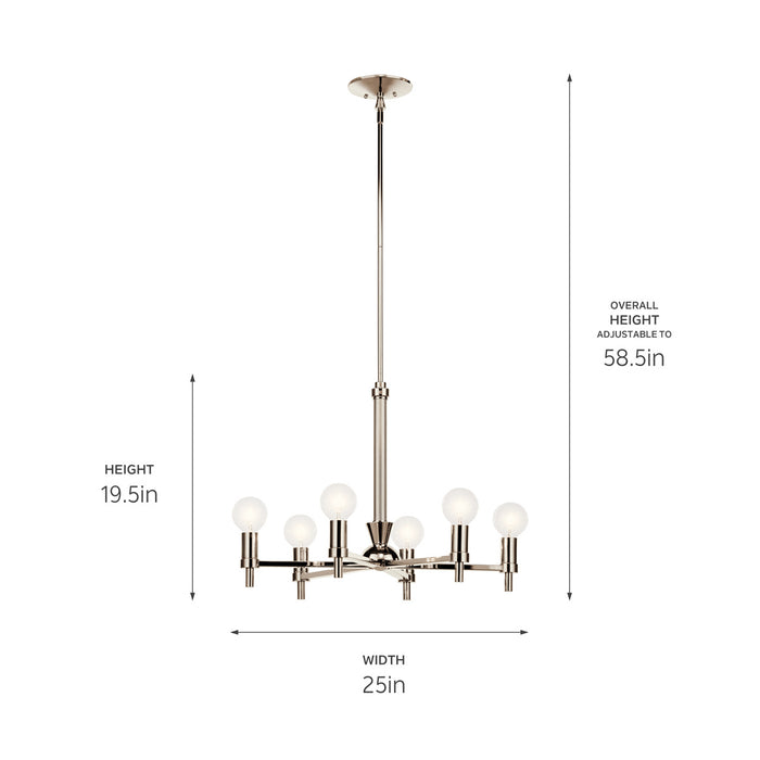 Kichler 52424PN Six Light Chandelier, Nickel Textured